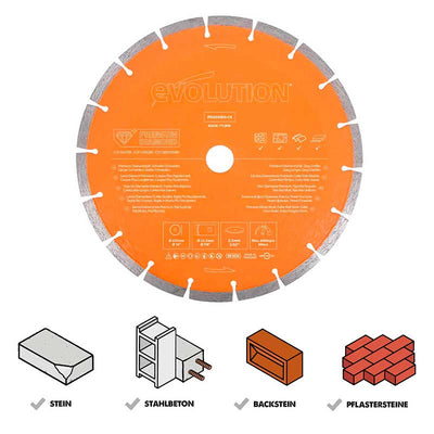 Evolution 255mm Premium-Diamantscheibe mit hoher Diamantkonzentration, segmentierter Rand Betonsägeblatt