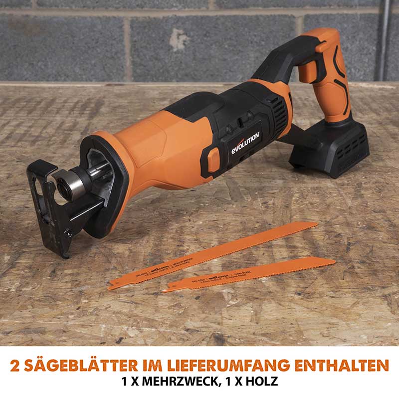 Evolution kabellose R150RCP-Li Reciprosäge 18V-Li-Ion EXT inklusive Multi-Material-Sägeblätter