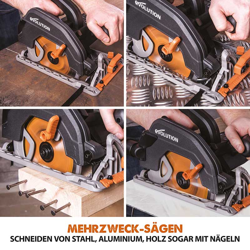 Evolution R185CCS 185mm Handkreissäge mit TCT-Multi-Material-Sägeblatt