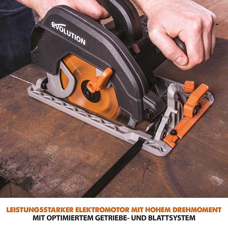 Evolution R185CCSX 185mm Handkreissäge mit 3-teiliger 1020mm Mini-Schiene und TCT-Multi-Material-Sägeblatt