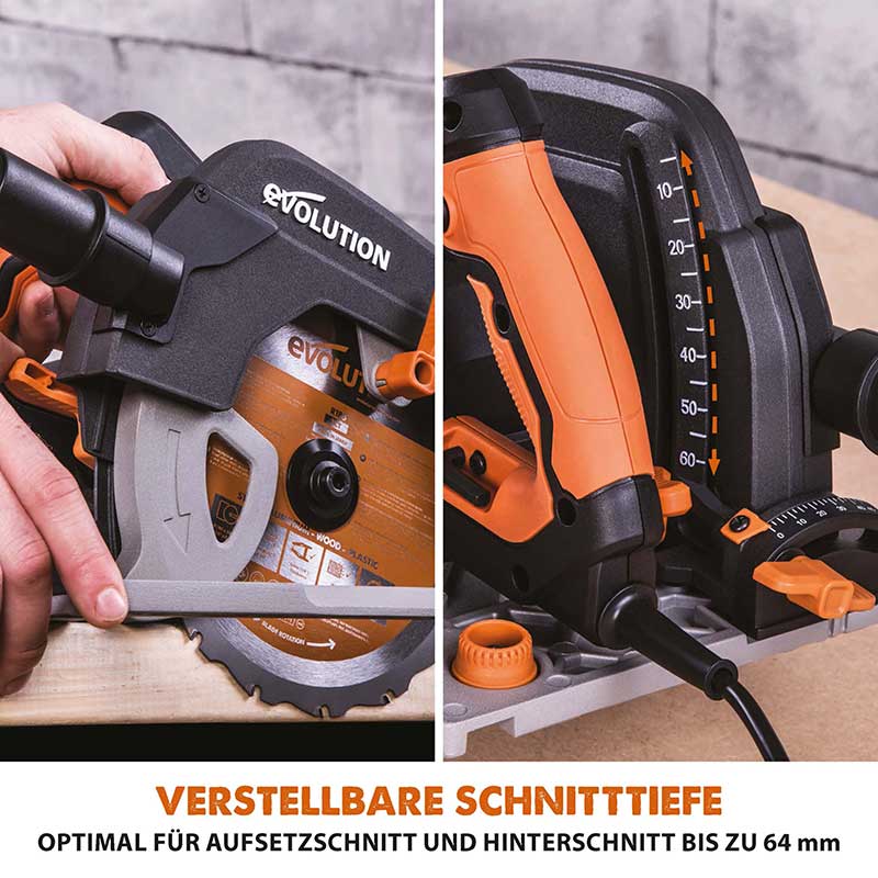 Evolution R185CCSX 185mm Handkreissäge mit 3-teiliger 1020mm Mini-Schiene und TCT-Multi-Material-Sägeblatt