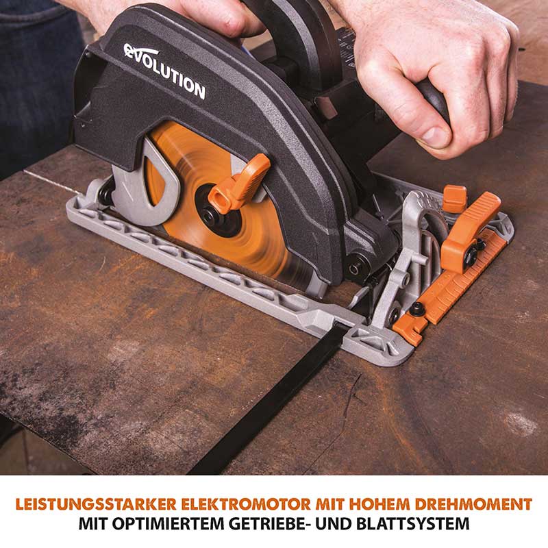 Evolution R185CCSX+ 185mm Handkreissäge mit TCT-Multi-Material-Sägeblatt