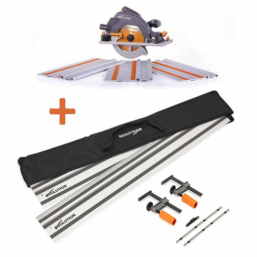Evolution R185CCSX 185mm Handkreissäge mit 3-teiliger 1020mm Mini-Schiene, und Festool-kompatibler 2,8m-Kreissägebahn und TCT-Mehrstoffsägeblatt