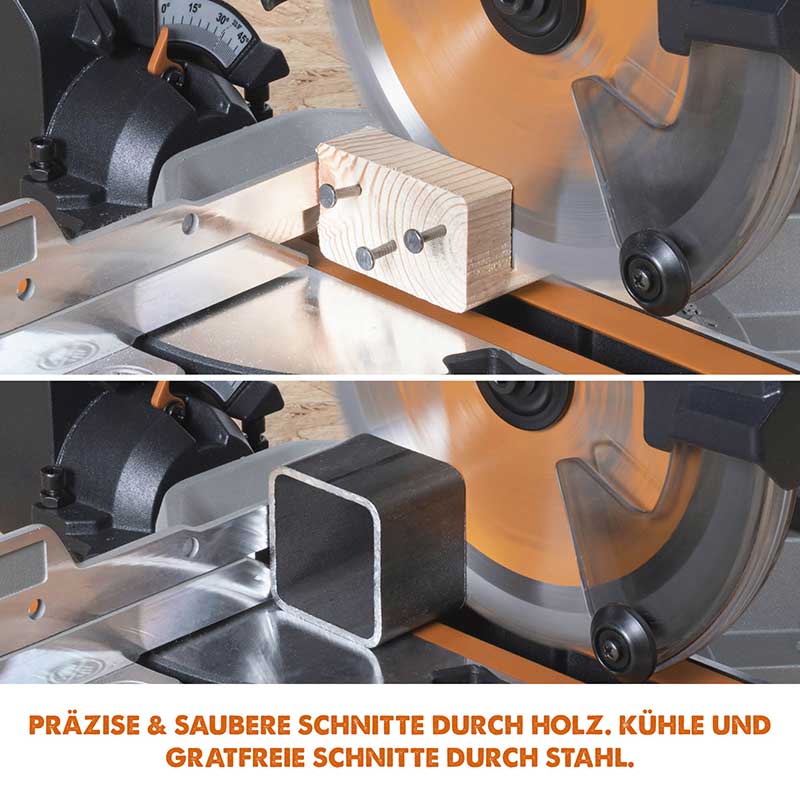 Evolution R185SMS-Li, Kabellose 185mm Schiebe-Kapp- und Gehrungssäge 18V-Li-Ion EXT inklusive Multi-Material-Sägeblatt