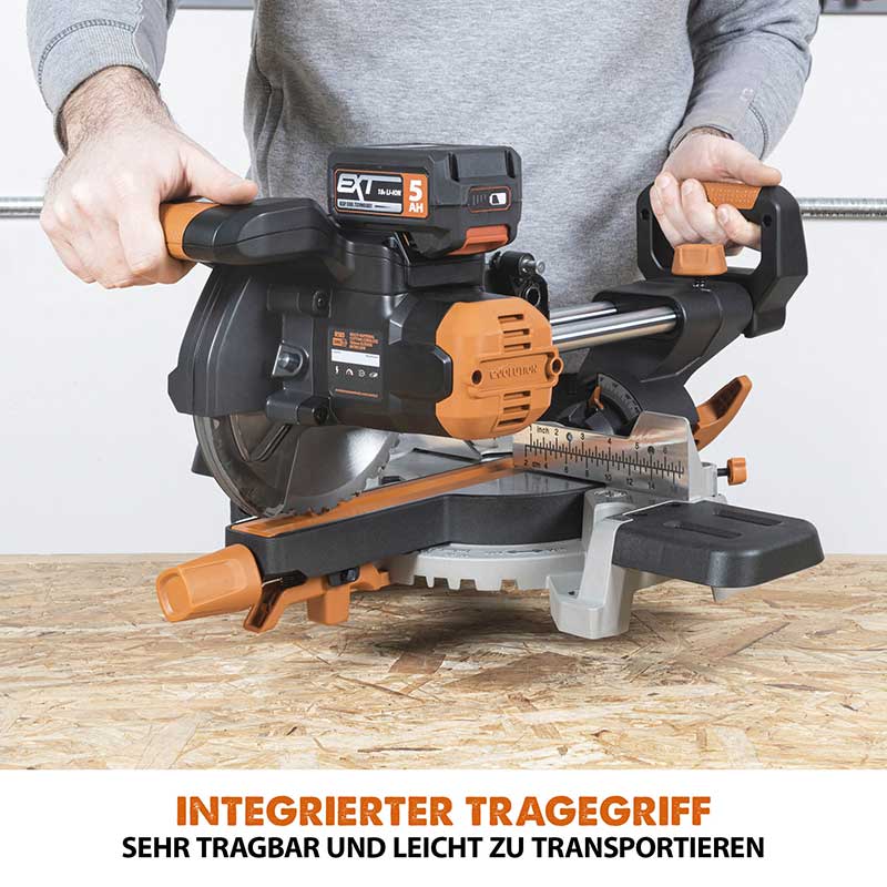 Evolution kabellose R185SMS-Li 185mm Schiebe-Kapp- und Gehrungssäge 18V-Li-Ion EXT mit Akku und Ladegerät inklusive Multi-Material-Sägeblatt