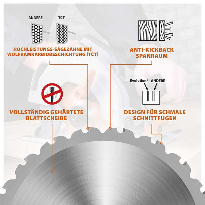 Evolution 185mm Mehrzweckschneidklinge mit 20 Zähnen, TCT-Kreissägeblatt