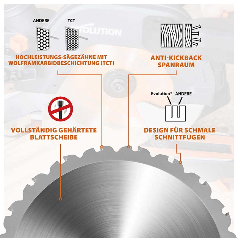 Evolution 185mm Mehrzweckschneidklinge mit 20 Zähnen, TCT-Gehrungssägeblatt