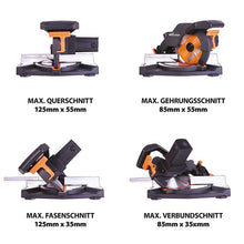 Evolution R210CMS+ 210mm 1200W Kapp- und Gehrungssäge mit TCT-Multi-Material-Sägeblatt