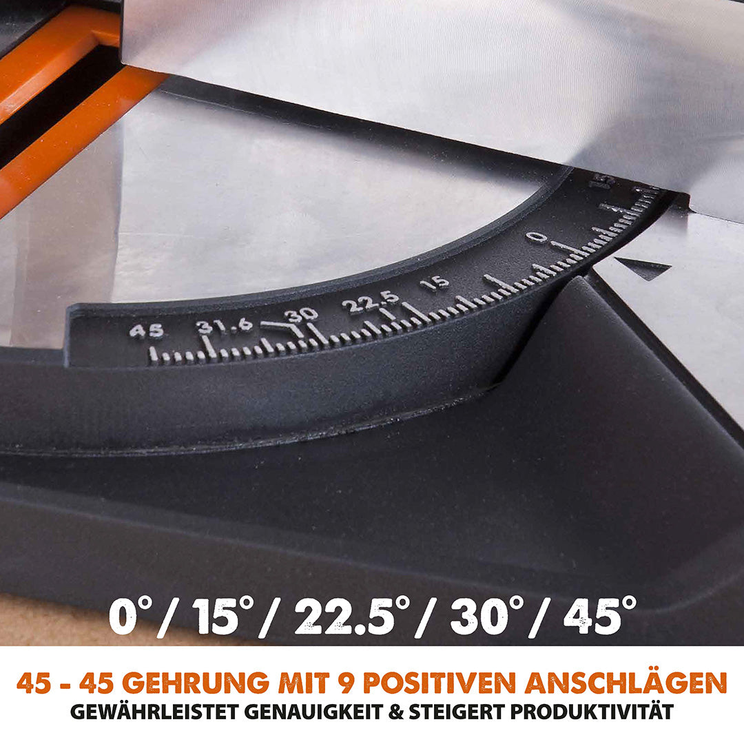 Evolution R210CMS+ 210mm 1200W Kappsäge und Gehrungssäge mit TCT-Multi-Material-Sägeblatt und Gehrungssägeständer mit universellen Befestigungen