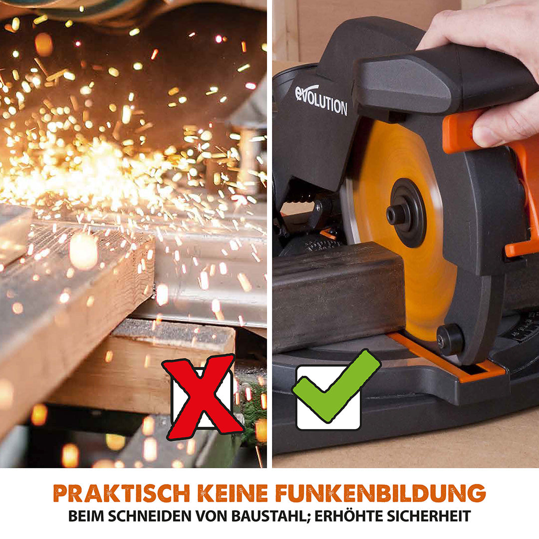 Evolution R210CMS+ 210mm 1200W Kappsäge und Gehrungssäge mit TCT-Multi-Material-Sägeblatt und Gehrungssägeständer mit universellen Befestigungen