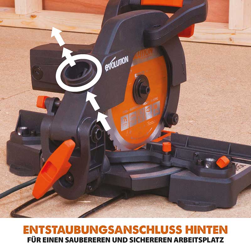 Evolution R210CMS+ 210mm 1200W Kapp- und Gehrungssäge mit TCT-Multi-Material-Sägeblatt