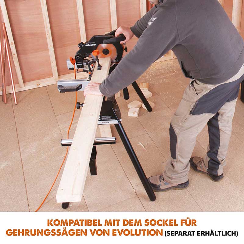 Evolution R210CMS+ 210mm 1200W Kapp- und Gehrungssäge mit TCT-Multi-Material-Sägeblatt