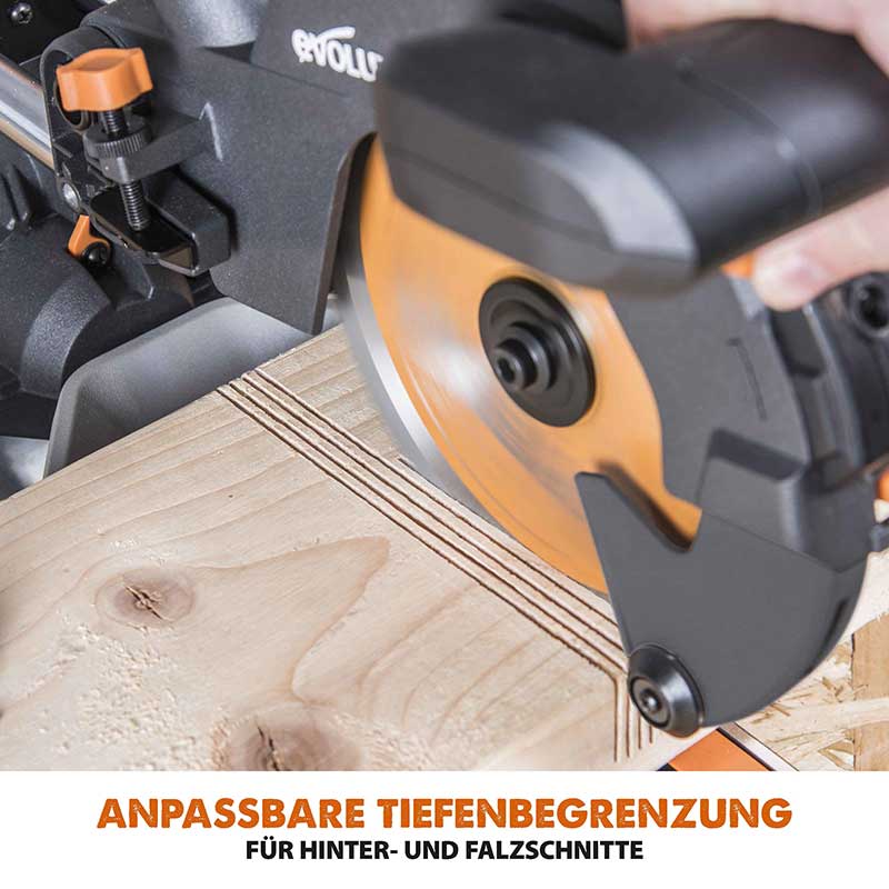 Evolution R210SMS-300+ 210mm Schiebe-Kapp- und Gehrungssäge mit TCT-Multi-Material-Sägeblatt