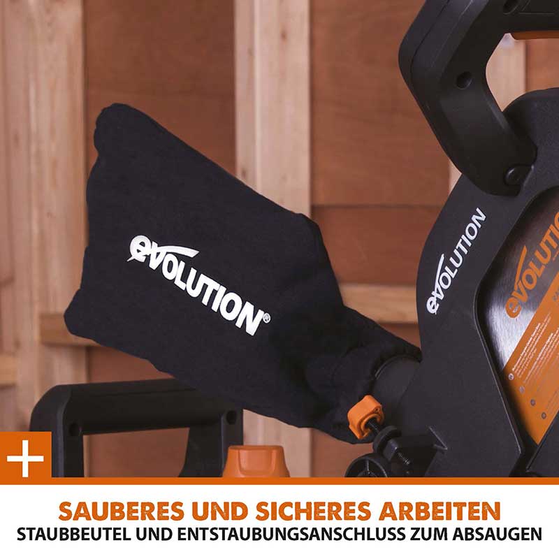 Evolution R210SMS-300+ 210mm Schiebe-Kapp- und Gehrungssäge mit TCT-Multi-Material-Sägeblatt