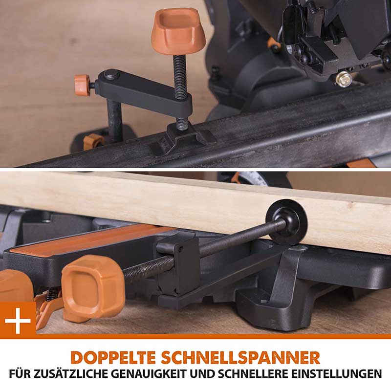 Evolution R210SMS-300+ 210mm Schiebe-Kapp- und Gehrungssäge mit TCT-Multi-Material-Sägeblatt