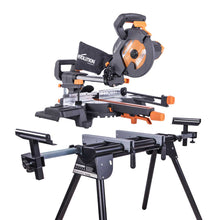 Evolution R210SMS-300+ und Gehrungssägeständer mit universellen Befestigungen