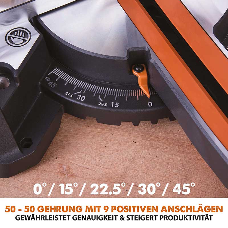 Evolution R210SMS+ 210mm Gehrungssäge mit TCT-Mehrstoffsägeblatt und Gehrungssägeständer