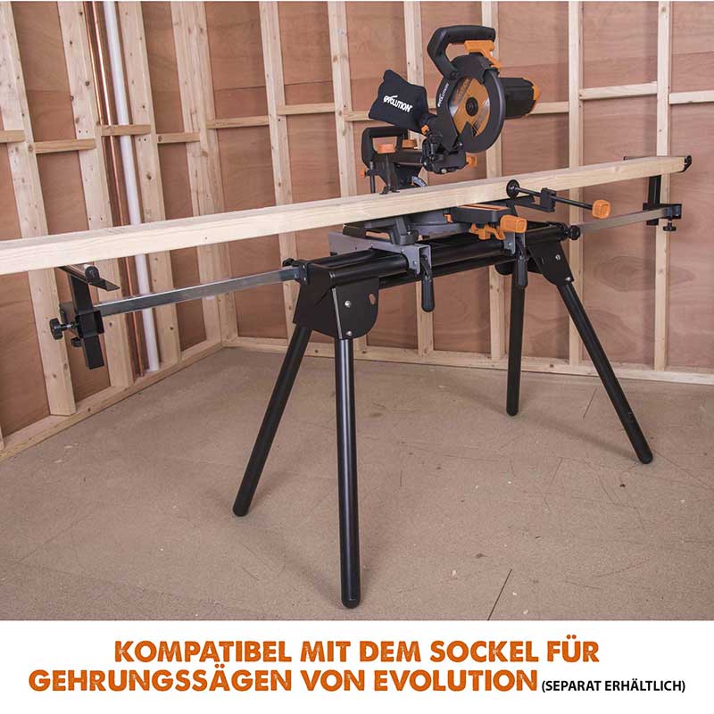 Evolution R210SMS+ 210mm Schiebe-Kapp- und Gehrungssäge mit TCT-Multi-Material-Sägeblatt
