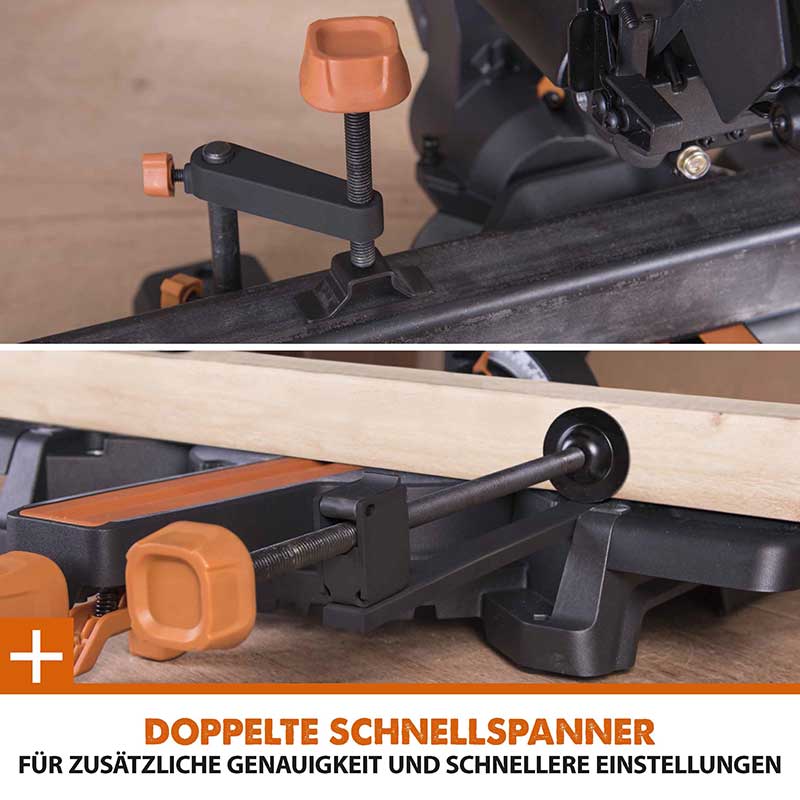Evolution R210SMS+ 210mm Schiebe-Kapp- und Gehrungssäge mit TCT-Multi-Material-Sägeblatt