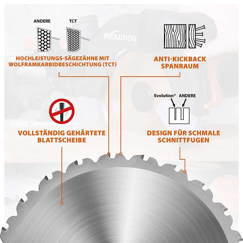 Evolution 210mm Mehrzweckschneidklinge mit 24 Zähnen, TCT-Gehrungssägeblatt