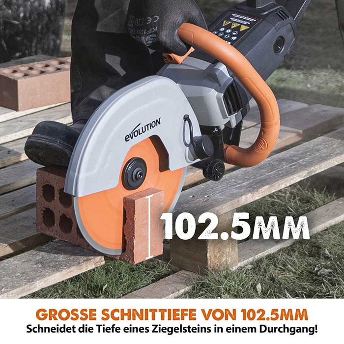 Evolution R255DCT 255mm 10" Elektrische Trennschleifmaschine Betonsäge mit hochwertigem Diamantblatt