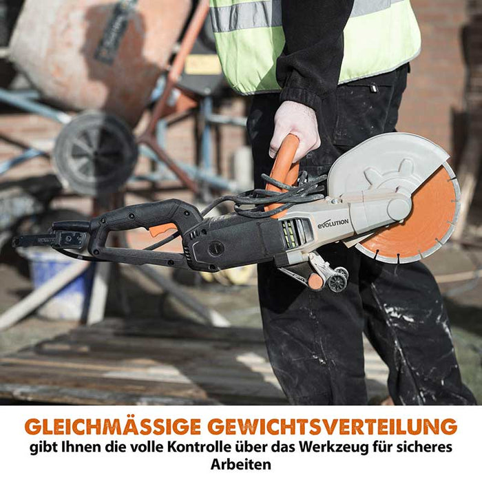 Evolution R255DCT 255mm 10" Elektrische Trennschleifmaschine Betonsäge mit hochwertigem Diamantblatt