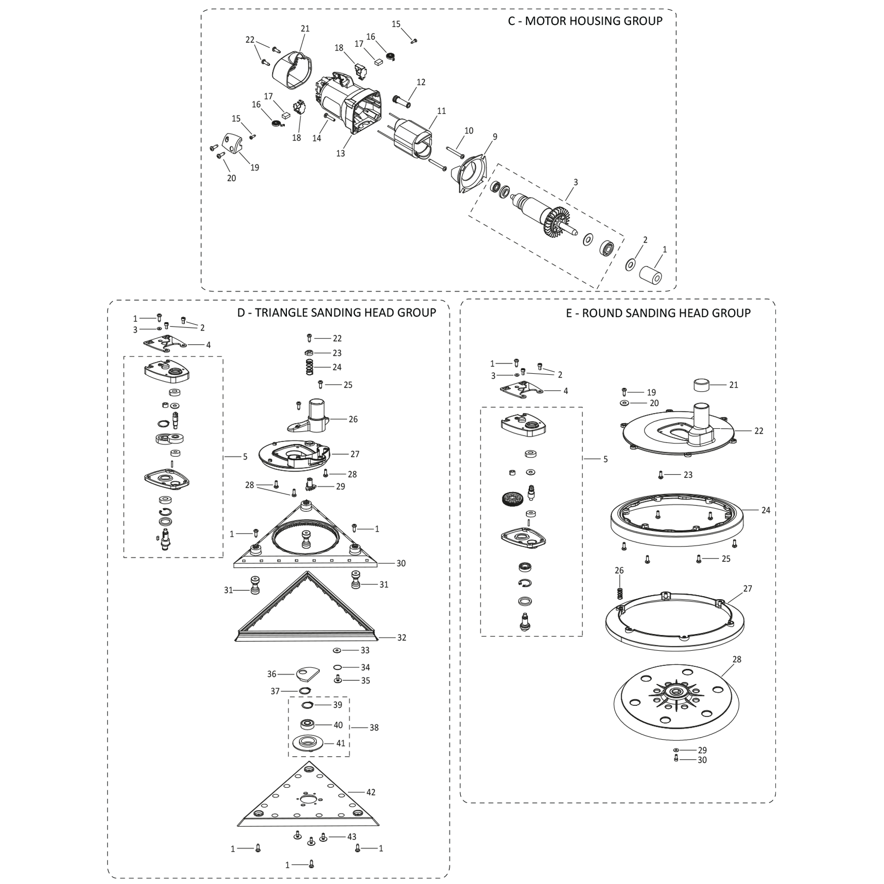 Evolution R255DWS-T Trockenbauschleifer Ersatzteile (Kopf)