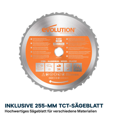 Evolution R255MTS 255mm Tischsäge mit TCT-Multi-Material-Sägeblatt