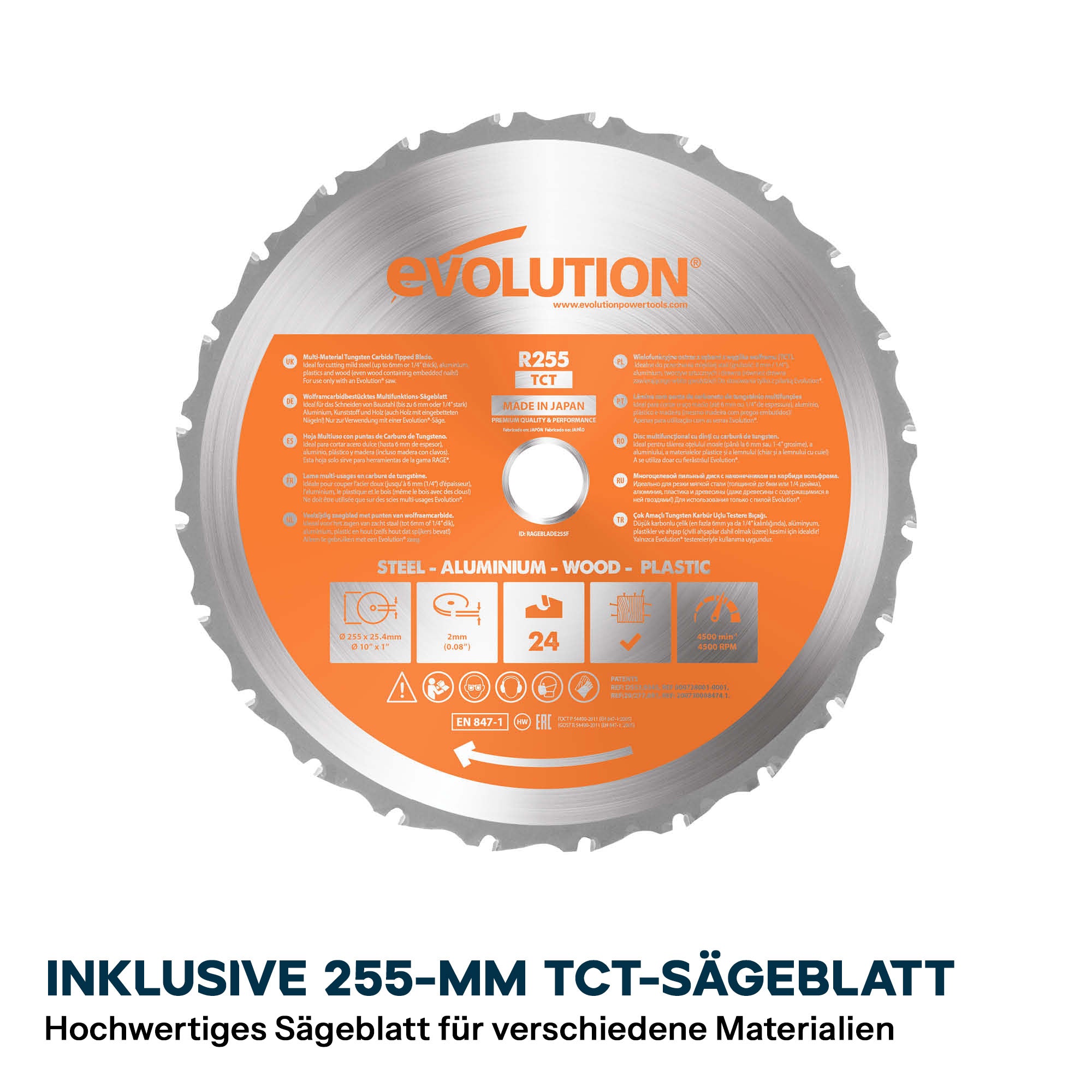 Evolution R255MTS 255mm Tischsäge mit TCT-Multi-Material-Sägeblatt