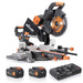 Evolution R255SMS-DB-Li, kabellose, bürstenlose 36-Volt-Gehrungssäge mit Doppelgehrungsneigung, 255-mm-Multi-materialsägeblatt  und optionalen 2x 5-Ah-Akkus und Doppelanschluss-Ladegerät