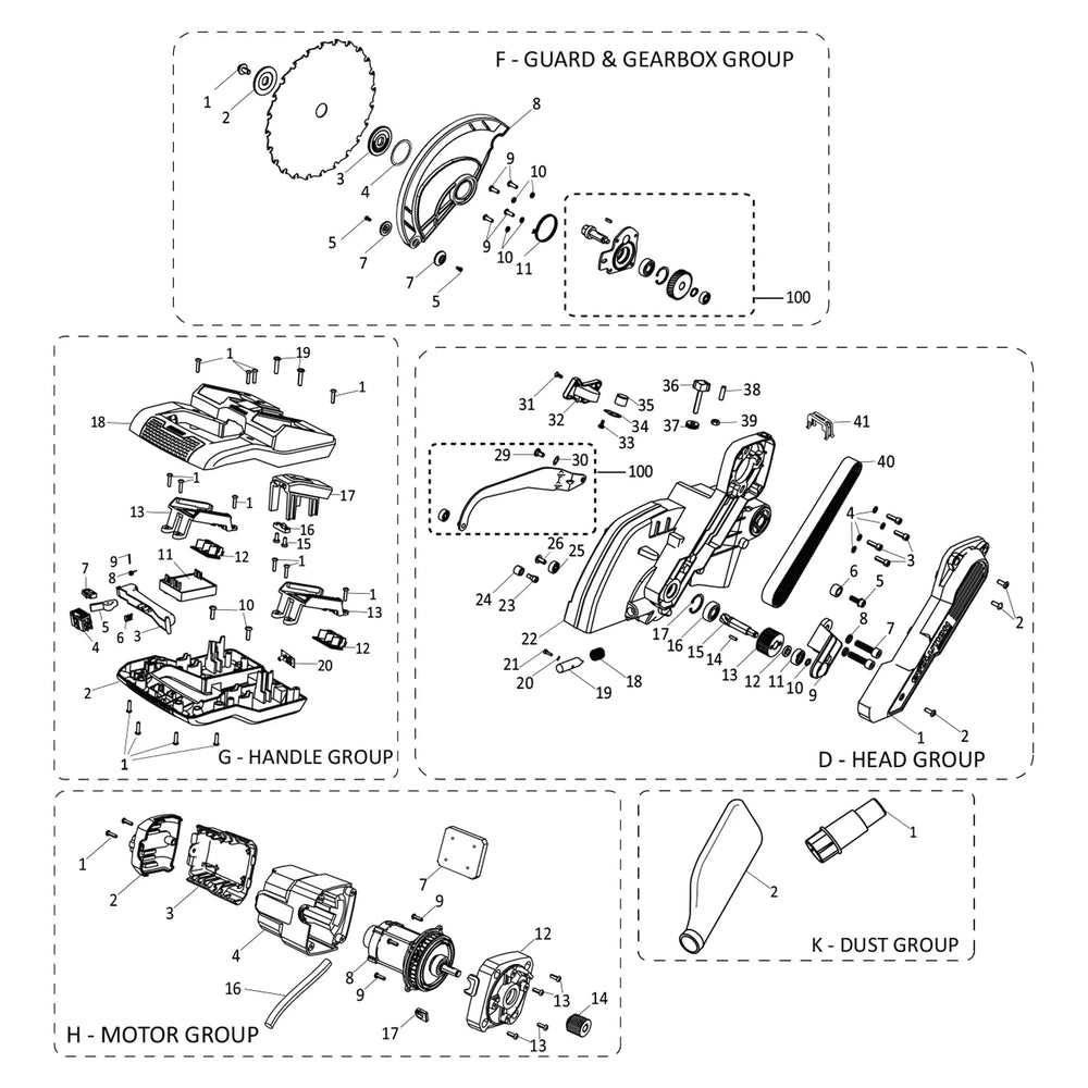 Evolution R255SMS-DB-Li Ersatzteile (Kopf Abschnitt)