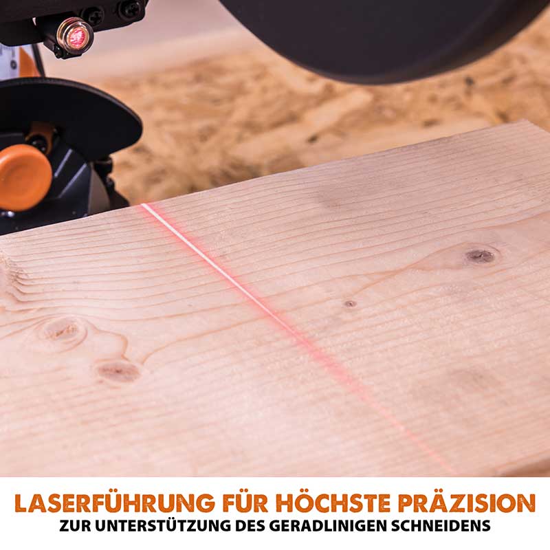 Evolution R255SMS-DB+ 255mm Doppelgehrungssäge mit Schiebfunktion und 28T TCT-Multi-Material-Sägeblatt