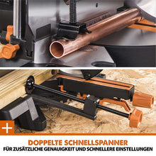 Evolution R255SMS-DB+ 255mm Doppelgehrungssäge mit Schiebfunktion und 28T TCT-Multi-Material-Sägeblatt