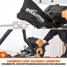 Evolution R255SMS-DB+ 255mm Doppelgehrungssäge mit Schiebfunktion und 28T TCT-Multi-Material-Sägeblatt