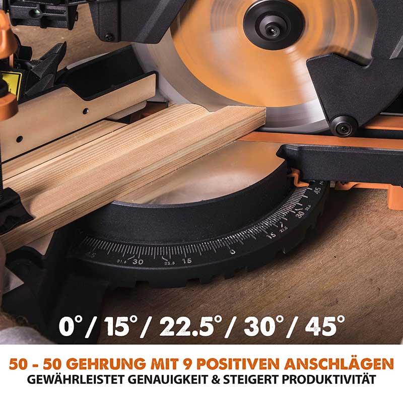 Evolution R255SMS+ 255mm Schiebe-Kapp- und Gehrungssäge mit TCT-Multi-Material-Sägeblatt und Gehrungssägeständer