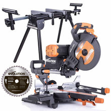 Evolution R255SMS-DB+ Set - 255mm Doppelgehrungssäge & Ständer mit 28T TCT-Multi-Material-Sägeblatt