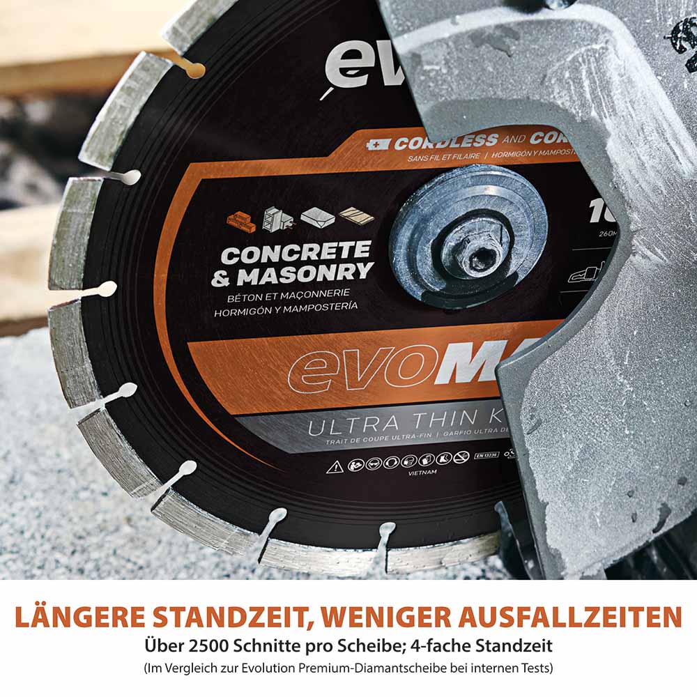 Evolution R260DCT-Li 260mm Akku Trennschleifmaschine Betonsäge mit hochwertigem Diamantblatt