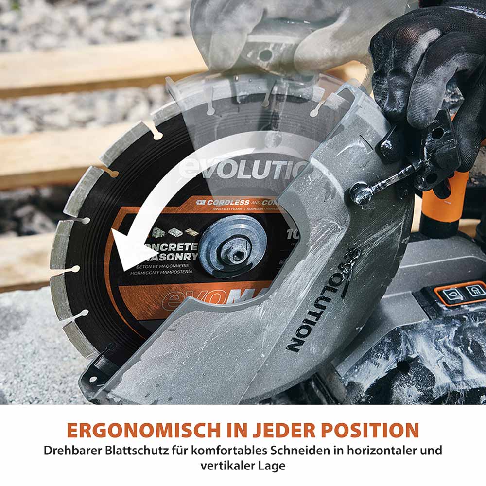 Evolution R260DCT-Li 260mm Akku Trennschleifmaschine Betonsäge mit hochwertigem Diamantblatt