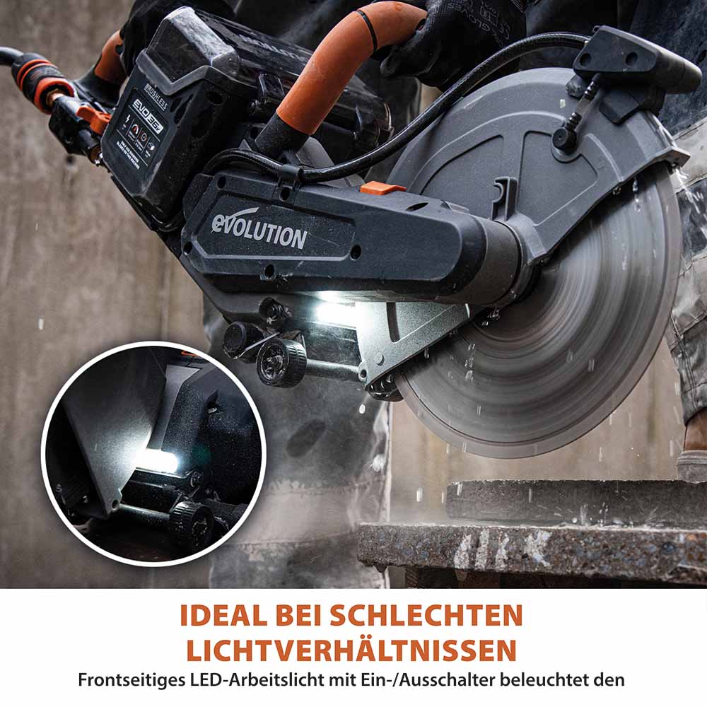 Evolution R260DCT-Li 260mm Akku Trennschleifmaschine Betonsäge mit hochwertigem Diamantblatt