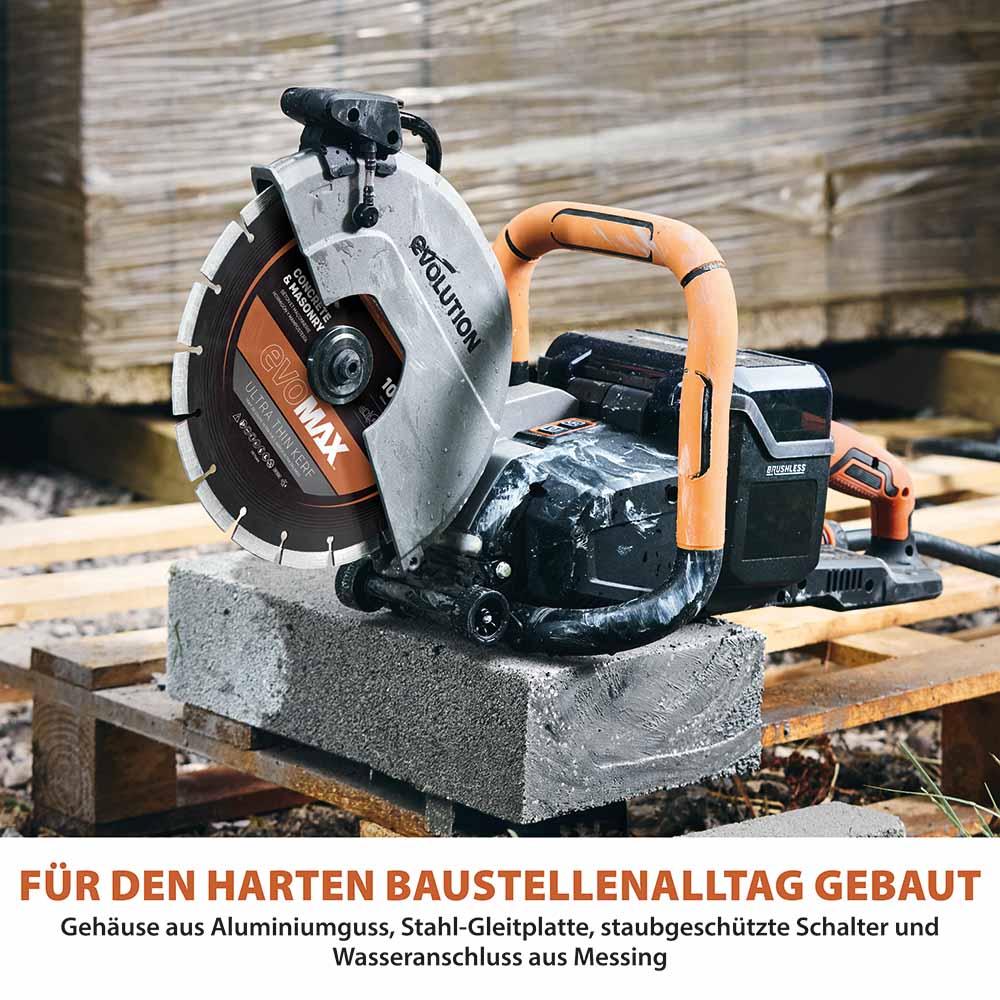 Evolution R260DCT-Li 260mm Akku Trennschleifmaschine Betonsäge mit hochwertigem Diamantblatt