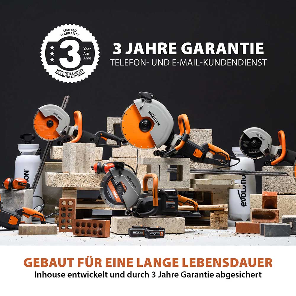 Evolution R350DCT 350mm Elektrische Diamant-Trennschleifer mit Diamantblatt und Wasserstaubunterdrückung