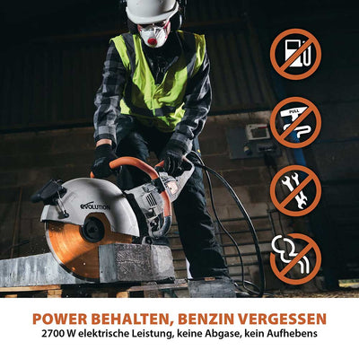 Evolution R350DCT 2700 W Betonschneidemaschine mit 350 mm Premium-Diamantscheibe und Wassersprüher Evolution R350DCT 2700 W Betonschneidemaschine mit 350 mm Premium-Diamantscheibe und Wassersprüher