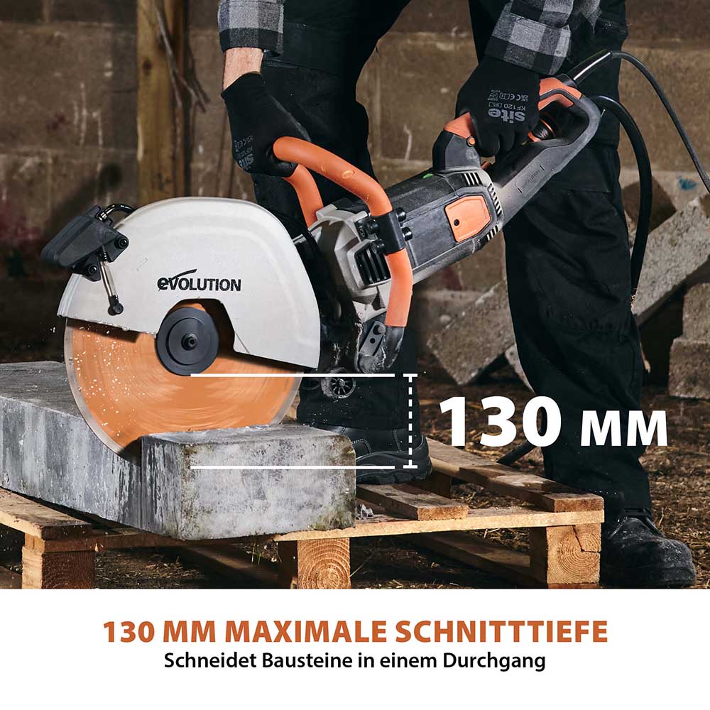 Evolution R350DCT 350mm Elektrische Diamant-Trennschleifer mit Diamantblatt und Wasserstaubunterdrückung