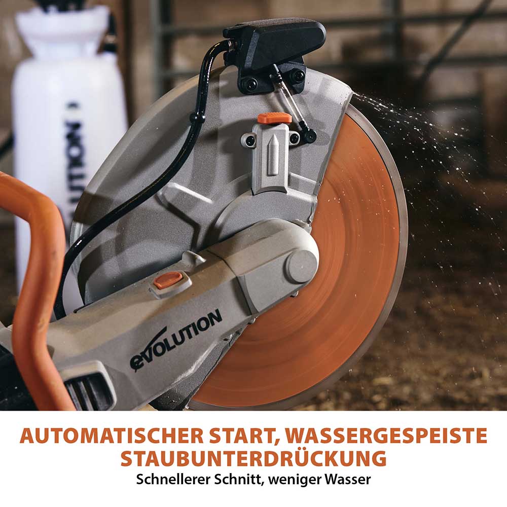 Evolution R350DCT 350mm Elektrische Diamant-Trennschleifer mit Diamantblatt und Wasserstaubunterdrückung
