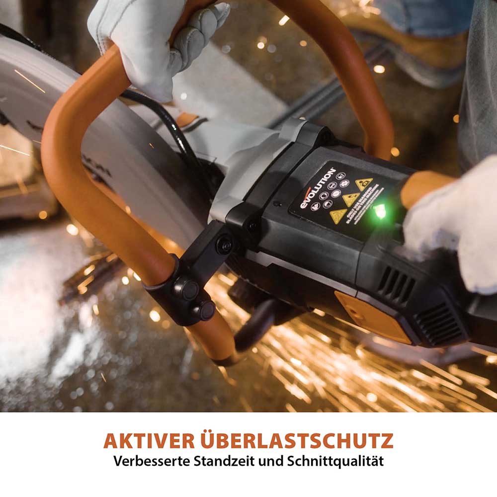 Evolution R350DCT 350mm Elektrische Diamant-Trennschleifer mit Diamantblatt und Wasserstaubunterdrückung