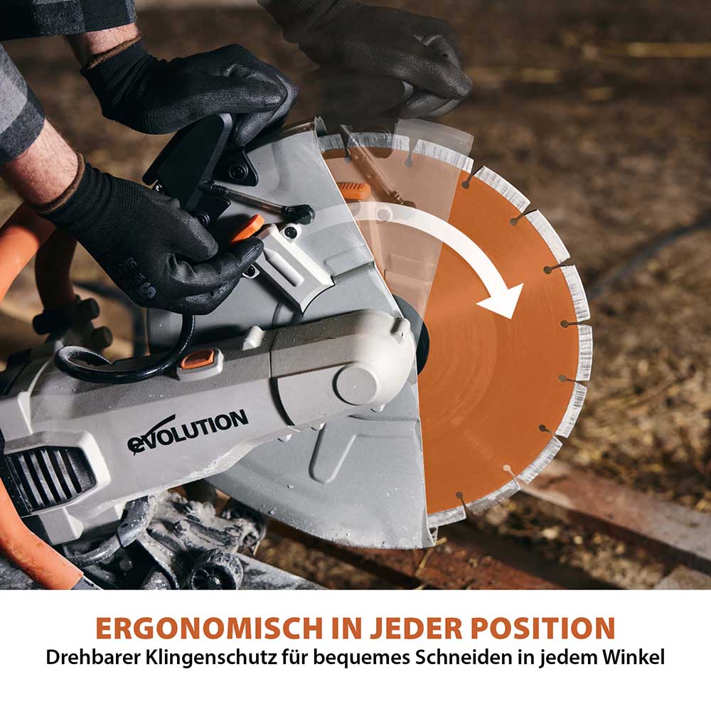 Evolution R350DCT 350mm Elektrische Diamant-Trennschleifer mit Diamantblatt und Wasserstaubunterdrückung