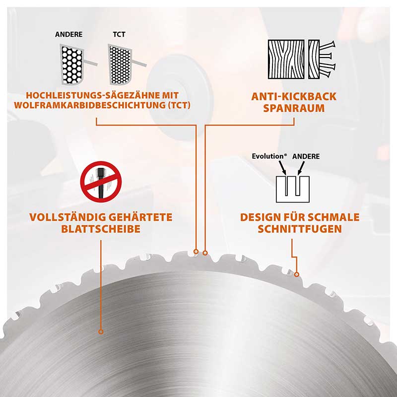 Evolution 355mm Mehrzweckschneidklinge mit 36 Zähnen, TCT-Trennsägeblatt
