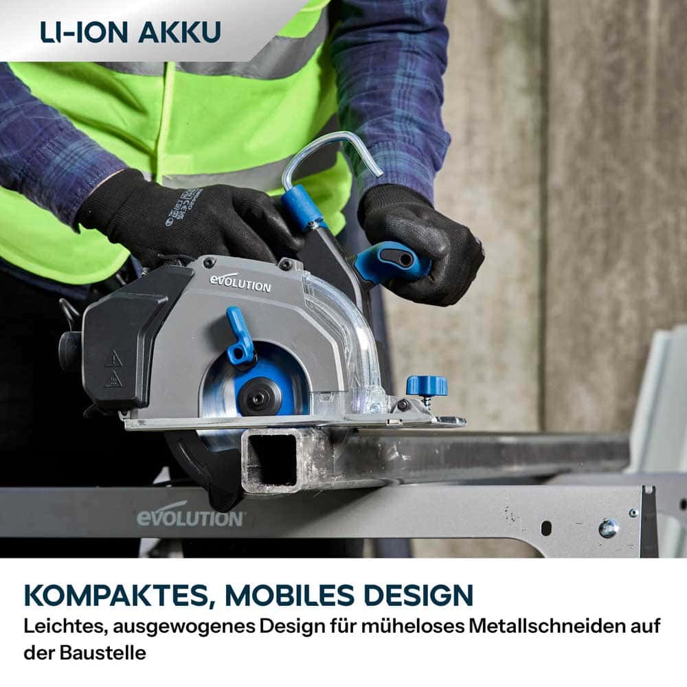 Evolution S165CCS-Li 185mm Akku Handkreissäge  für Metall mit TCT-Mildstahl-Sägeblatt