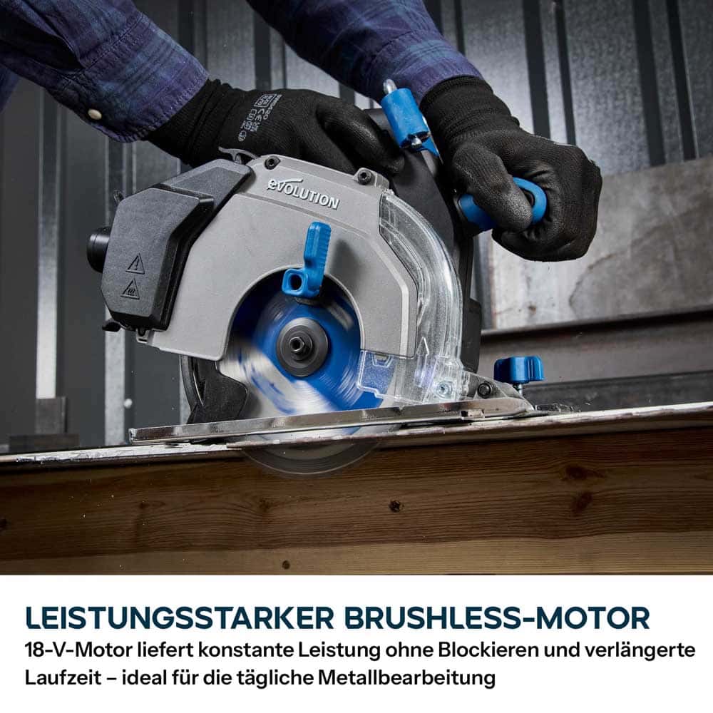 Evolution S165CCS-Li 185mm Akku Handkreissäge  für Metall mit TCT-Mildstahl-Sägeblatt