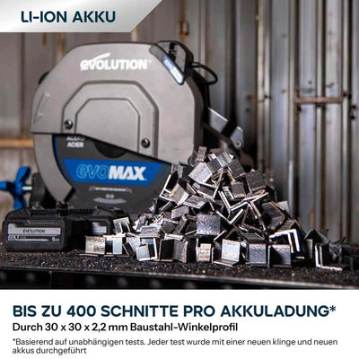 Akku-Kappsäge für Metall, 355mm mit bürstenlosem 36V Motor und EvoMax-Sägeblatt | S355CPS-Li
